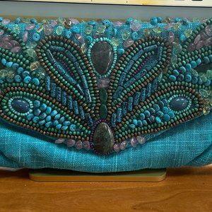 Chico'sTeal Beaded Clutch